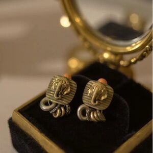 SALE | 80s Brutalist Elephant Safari Detachable Dangling Hoop Clip-On Earrings